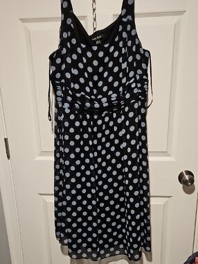 Dana Kay Navy Midi Dress with Light Blue Polka Dots
